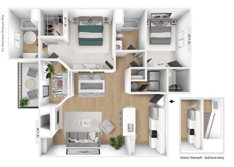 2 bedroom 2 bathroom Floor plan C at Latitudes Apartments, Indianapolis, 46237